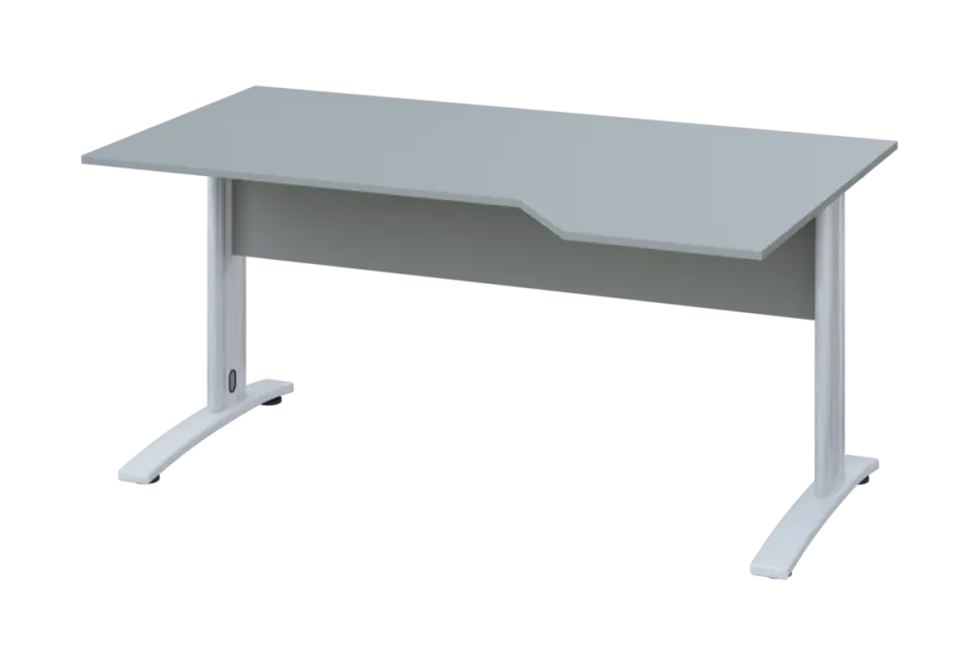 EZK 28 - 164 stůl kancelářský, rohový, pravý, kovová podnož bílá, deska 25 mm, široký 1600 mm, šedá